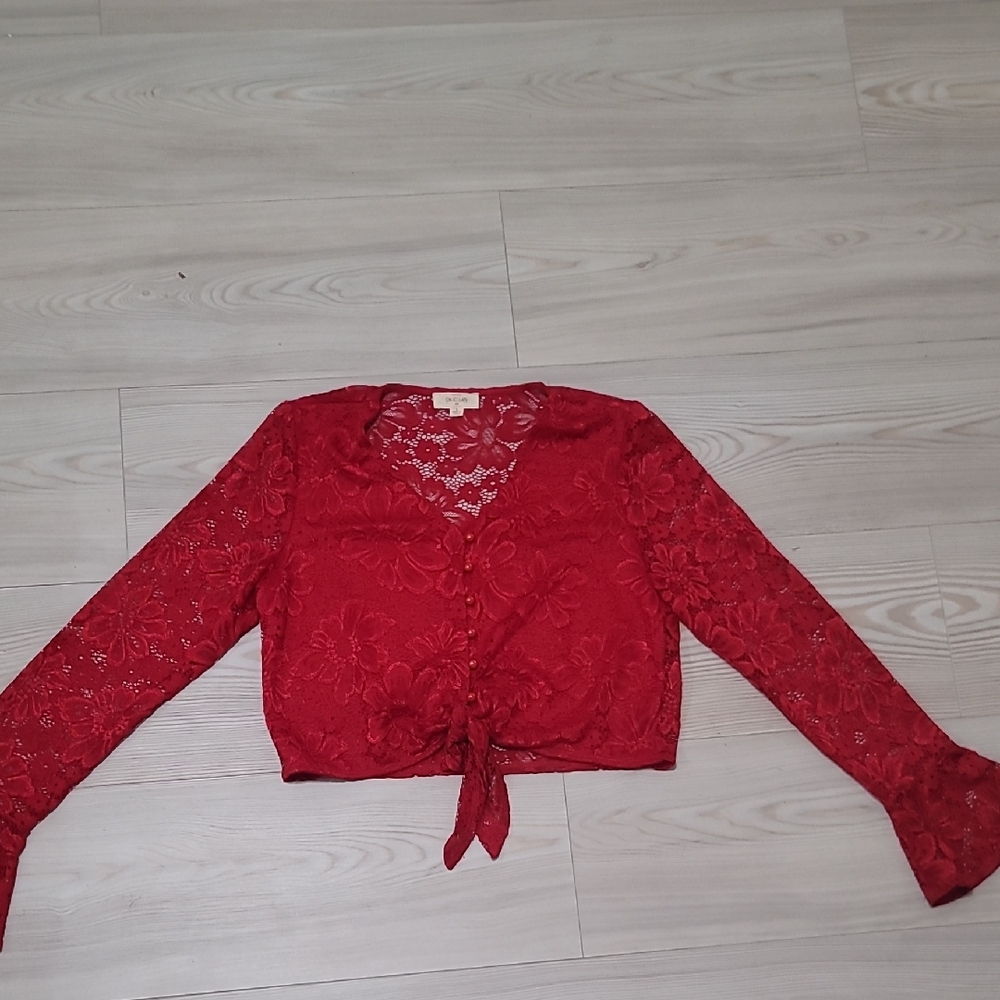 Chocolate Ruby Lace Tie-Front Blouse